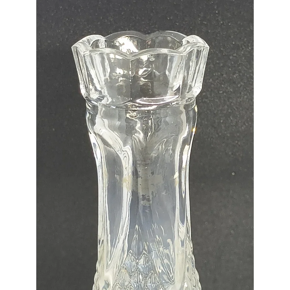 Vintage Oneida Crystal Diamond Point Cut Scalloped Bud Vase Silver Base Germany